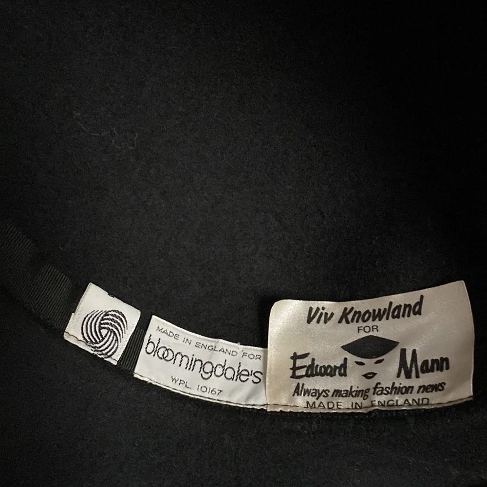VTG Viv Knowland for Edward Mann Bloomingdales Black Wool Hat - Picture 10 of 13